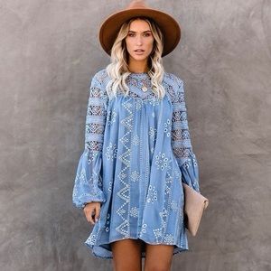 Vici Laurel Crochet Eyelet Dress Slate Blue